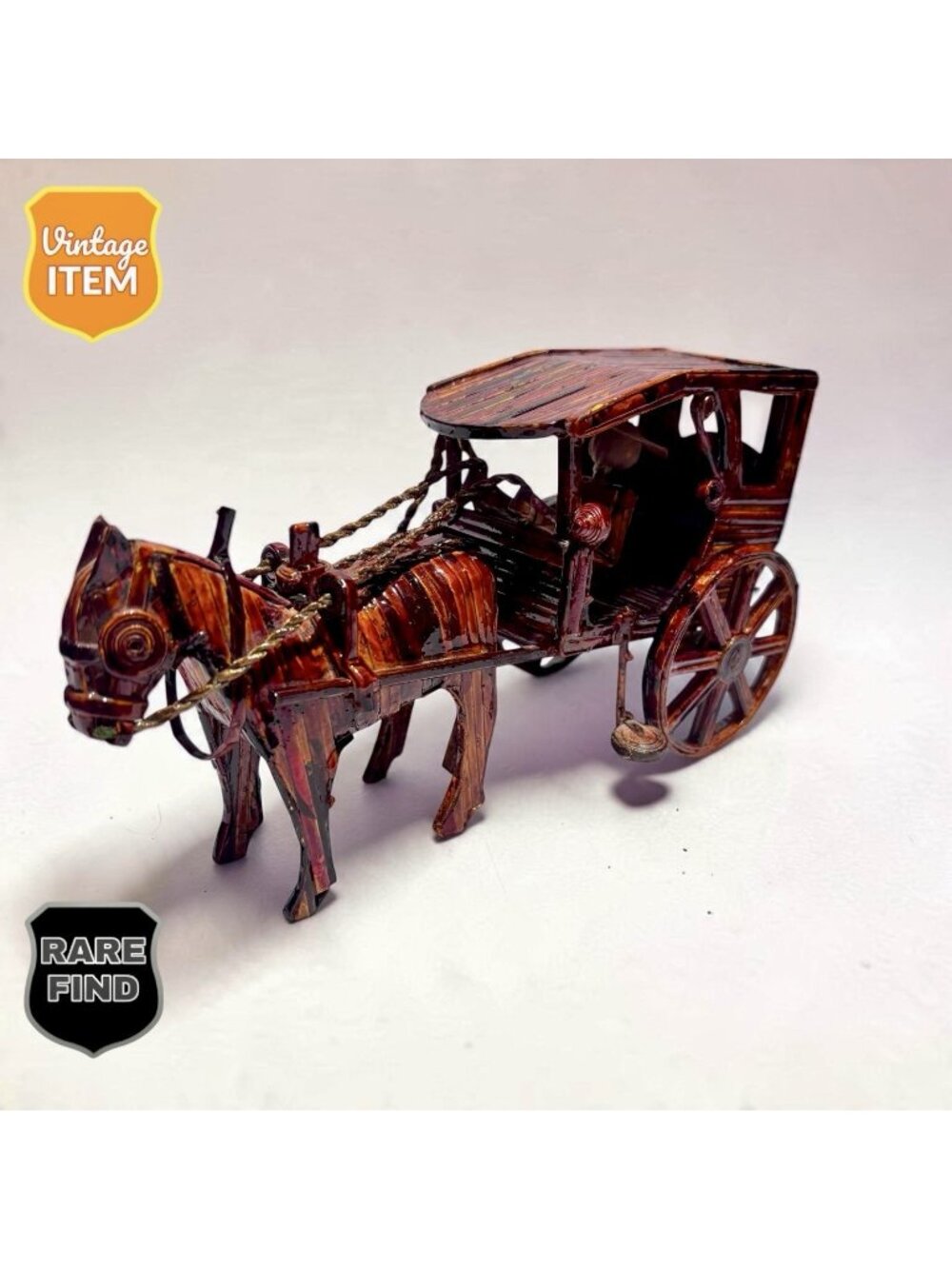 Vintage Handmade Vigan City Folk Wood Art Horse Drawn Stage Coach Wagon Carriage